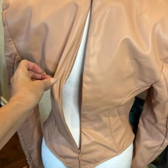 House of CB London Blush Pink Vegan Leather Collared Faux Wrap Bodysuit, size M! - Picture 8 of 12